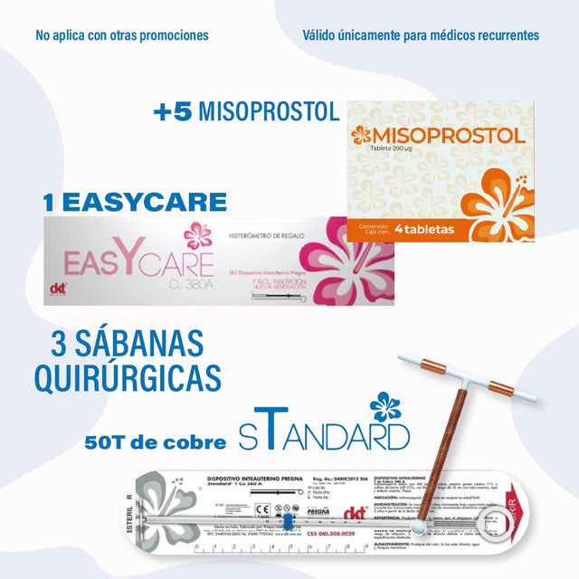 Kit EasyCare + Misoprostol x5 DKT — DIU de cobre y TANECIPROL, regalo Standard 50T y sábanas quirúrgicas