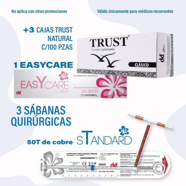 Kit EasyCare + Condón Trust DKT — anticoncepción doble método, regalo 50 DIU Standard y sábanas