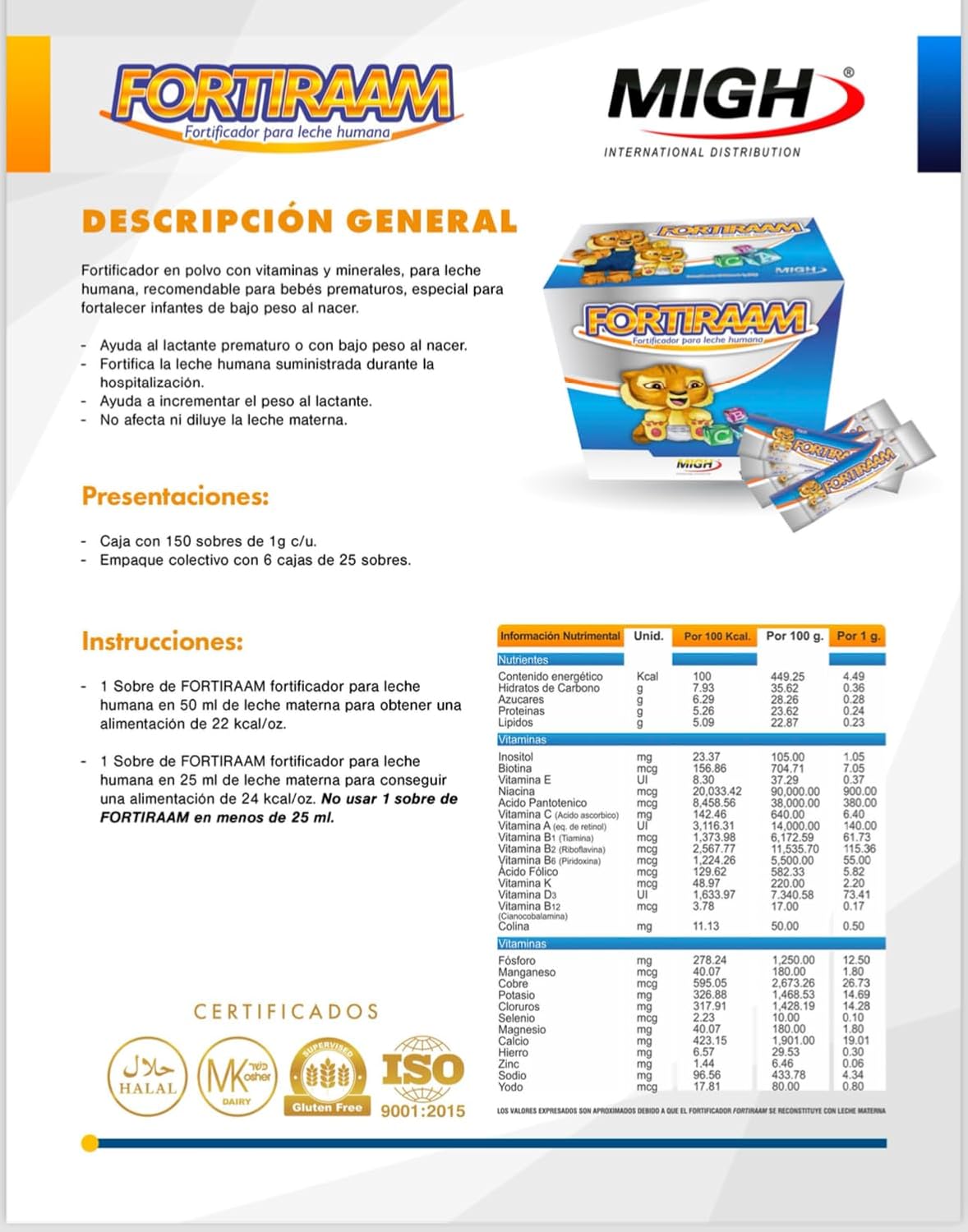 FORTIRAAM - tabla de información nutrimental