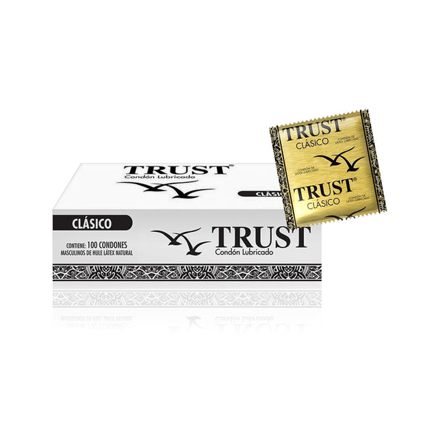 Condón Trust Natural Clásico DKT c/100 pzas — preservativo lubricado de látex para distribución clínica y farmacia
