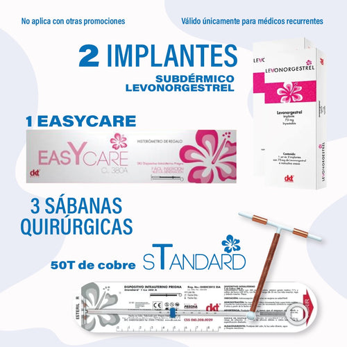 Kit DIU EasyCare + Implante Levonorgestrel DKT — bundle médicos recurrentes, regalo 50 DIU Standard y sábanas quirúrgicas Diprogyn