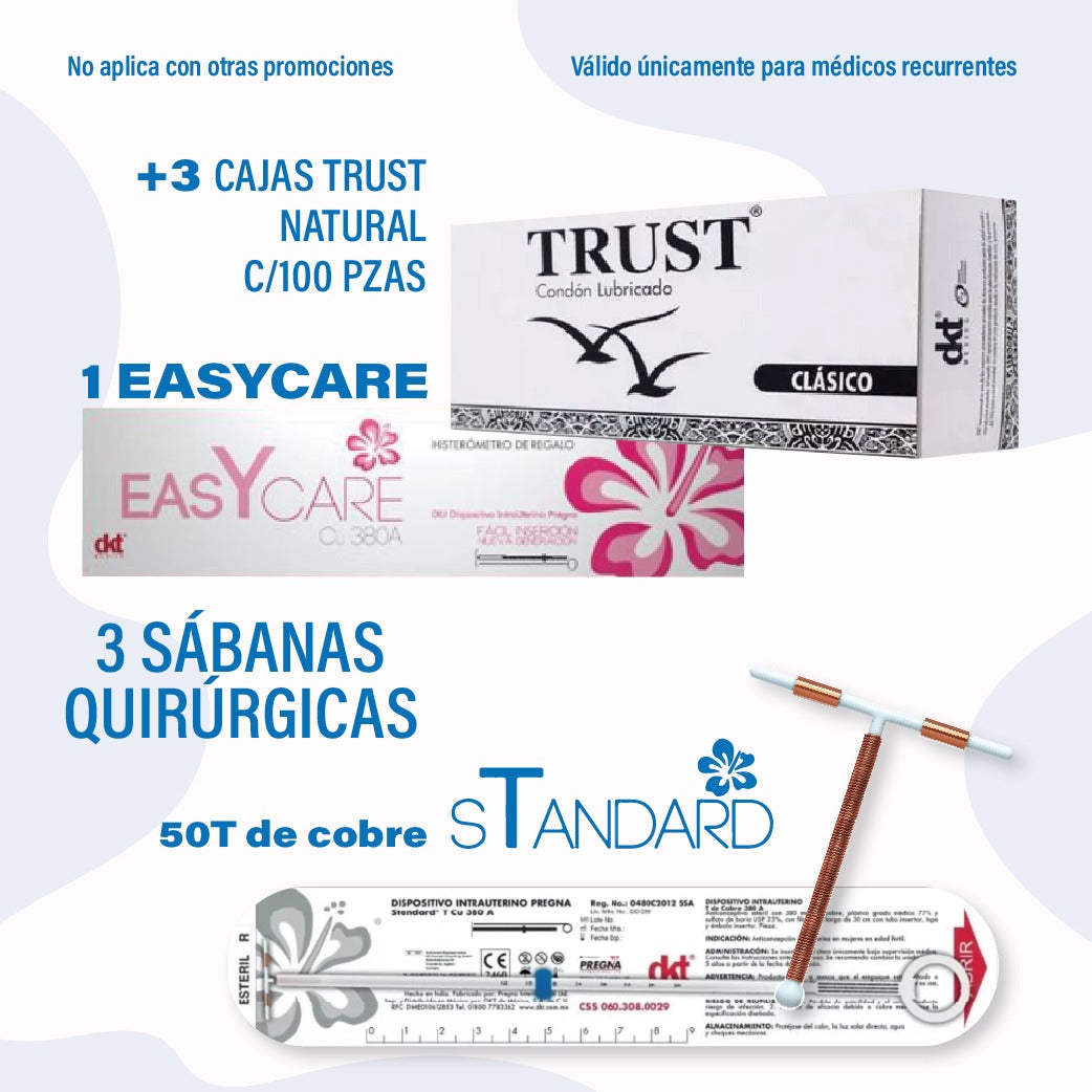 Kit EasyCare + Condón Trust DKT — anticoncepción doble método, regalo 50 DIU Standard y sábanas